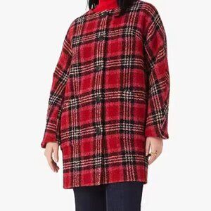 Kate Spade Foliage Plaid Sugarcoat Plush Wool Women’s Size Large Red Pink Black